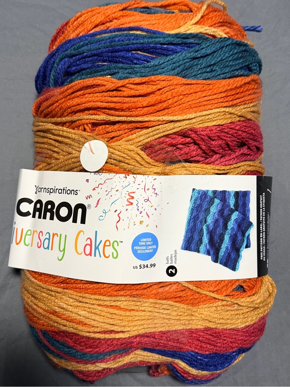Carbon Multicolor Yarn Cake in Orange, Blue & Red Tones